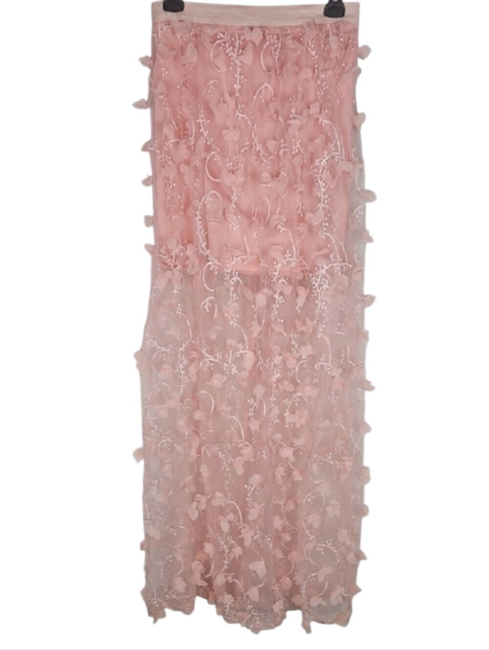 Coquette 3D Floral Applique Skirt Mesh Overlay Pink Fairy Garden Party Romantic